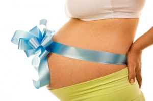 Pregnant Woman with Blue Bow